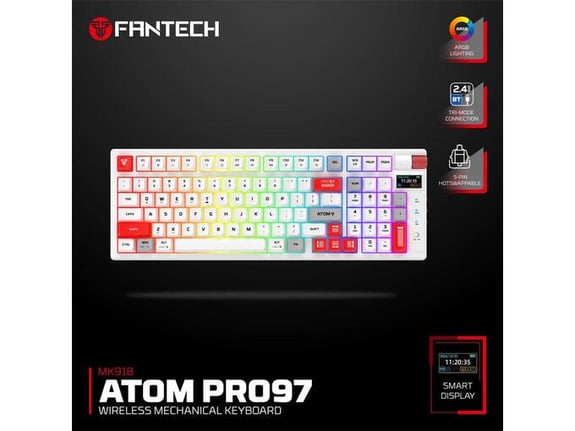 Tastatura mehanicka Gaming Fantech MK918 RGB Atom PRO097 Wireless bela (blue switch)
