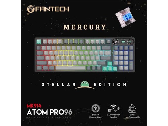 Tastatura Mehanicka Gaming Fantech MK914 RGB Atom PRO96 Wireless Mercury (blue switch)