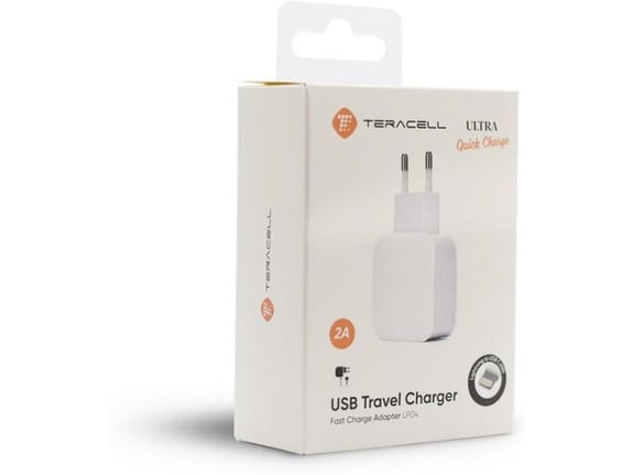 Kucni punjac Teracell Ultra Fast LP04 iPhone USB 2A Quick Charge QC 3.0 beli