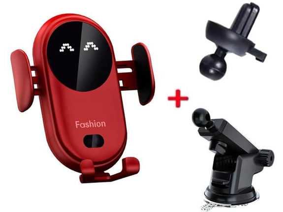 Auto drzac za telefon (vakuum) S11 Plus Fashion sa bezicnim punjenjem crveni