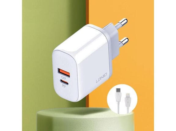 Kucni punjac LDNIO A2526C FAST CHARGING 45W/ QC4+/ QC3.0 sa kablom Type-C na lightning beli