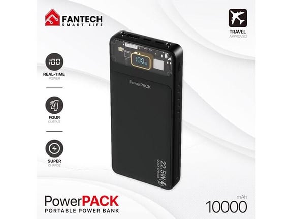 Power bank Fantech T1 10000mAh QC,PD,22.5W crni