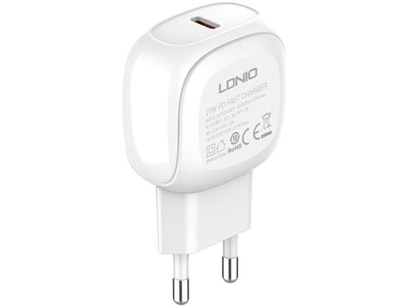 Kucni punjac LDNIO A1206C PD 27W sa kablom Type-C na iPhone Lightning beli 1m