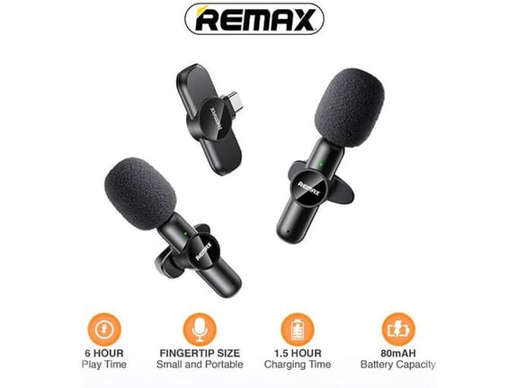 Bezicni mikrofon Lavalier REMAX K10 2u1 za mobilni telefon Type-C crni