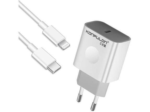 Kucni punjac KONFULON Joko C69D+DC13 PD20W sa kablom Type-C na iPhone Lightning beli 1m