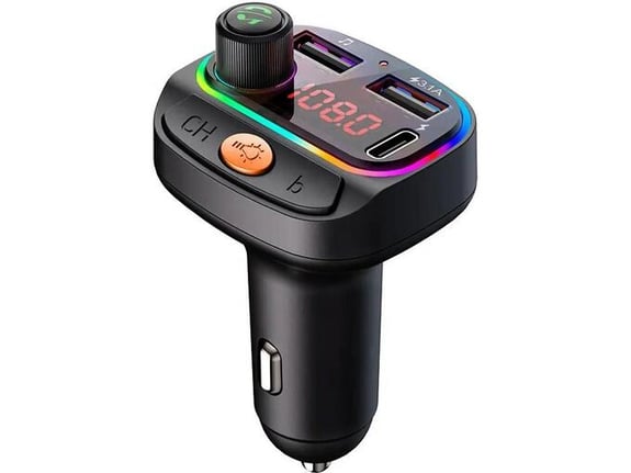Bluetooth FM RGB Transmiter C15 3.1A+Type-C crni