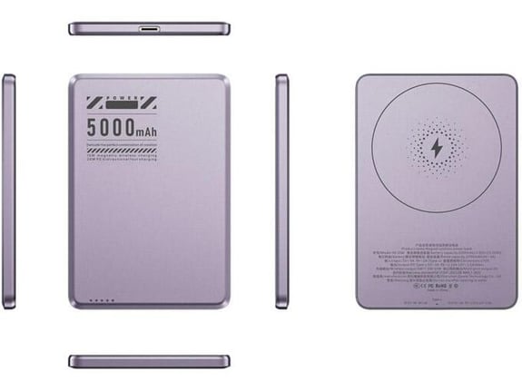 Power Bank Mag Charger 5000mAh PD20W+15W ljubicasti