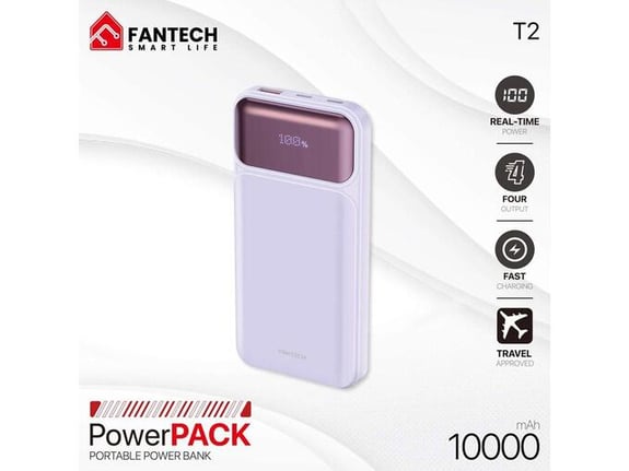 Power bank Fantech T2 10000mAh QC,PD,22.5W ljubicasti
