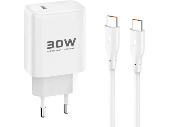 Kucni punjac KONFULON Joko JK89+DC67 PD 30W sa kablom Type-C na Type-C beli 1m