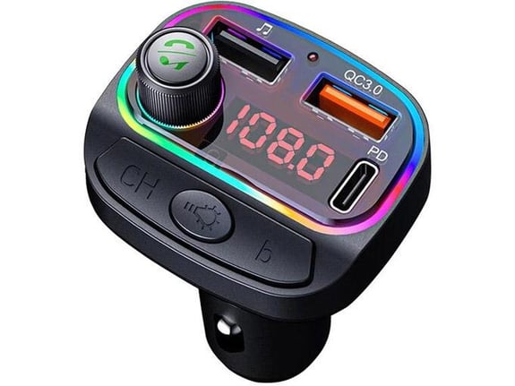 Bluetooth FM RGB Transmiter C14 QC3.0+PD crni