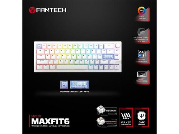Tastatura Mehanicka Gaming Fantech MK920 RGB Maxfit 6 Wireless bela (brown switch)