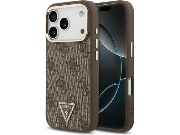 Maska za iPhone 17 Pro zlatno braon Guess 4G Triangle Logo MagSafe