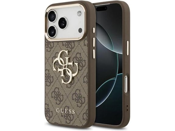 Maska za iPhone 17 Pro smedje Guess 4G Big Classic Logo zlatna