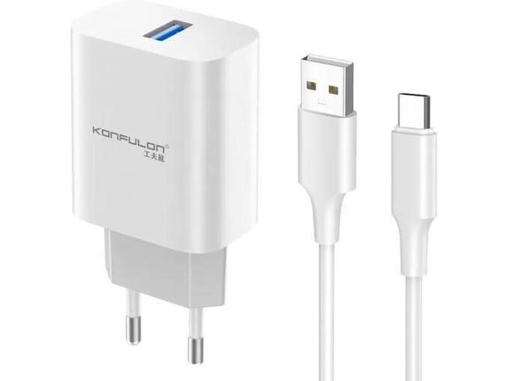 Kucni punjac KONFULON Joko C87 3A sa kablom USB na Type-C beli 1m