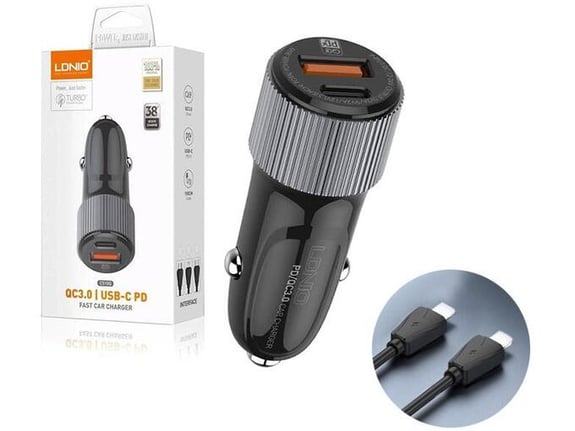 Auto punjac LDNIO C510Q PD/ QC3.0 38W (total) Type-C na Type-C kabel crni