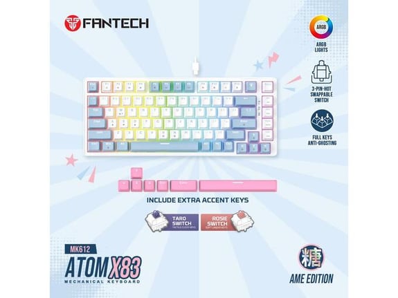 Tastatura mehanička Gaming Fantech MK612 Atom x83 AME bela (rosie switch)