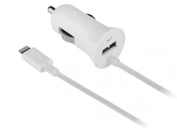 Auto punjac univerzalni 2u1 (iPhone Lightning + USB slot) beli 1A.