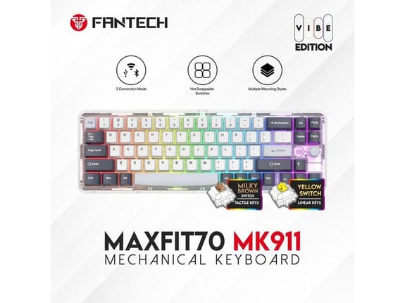 Tastatura Mehanicka Gaming Fantech MK911 RGB Vibe Maxfit 70 Epic Greyscale Wireless (Yellow switch)