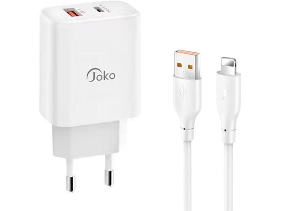 Kucni punjac KONFULON Joko JK87 PD 30W/ USB Q.30W sa kablom USB na iPhone Lightning beli 1m