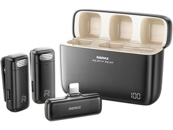 Bezicni mikrofon Lavalier REMAX K15 2u1 za mobilni telefon iPhone Lightning crni