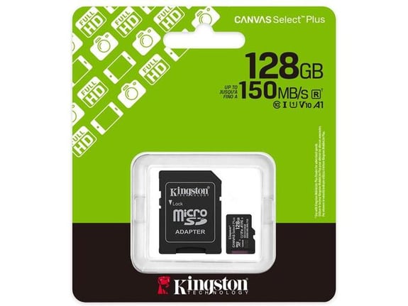 Micro SD kartica Kingston 128GB Canvas Select Plus Class 10 UHS-I U1 V10 A1 Read up to 150MB/s w/SD adapter