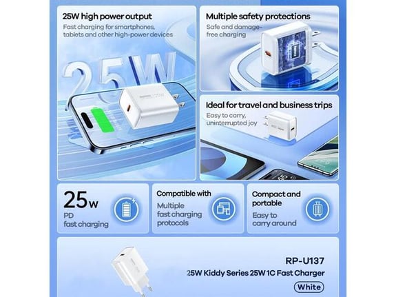 Kućni punjač REMAX Kiddy RP-U137 25W Fast Charger UE beli