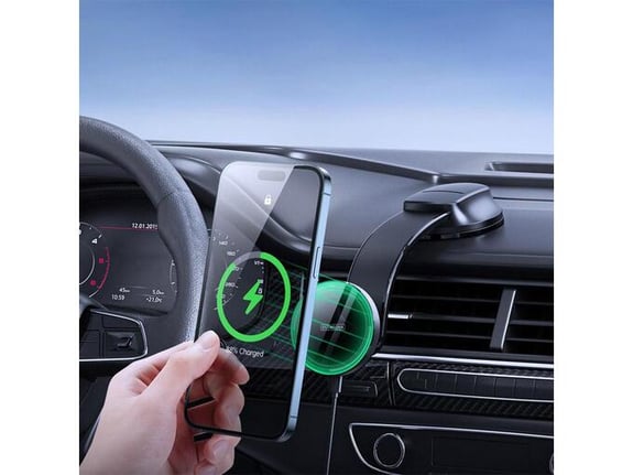Auto držač za telefon magnetni sa bezicnim punjenjem za tablu 15W crni