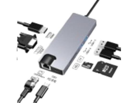 Stars Solutions Adapter USB-C na HDMI VGA USB SD TF LAN PD sivi