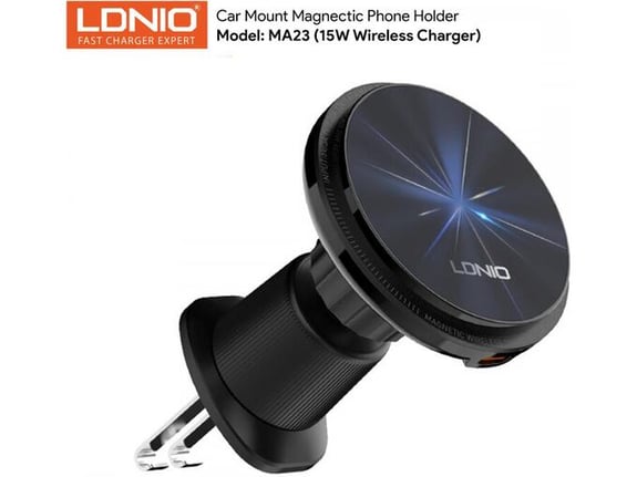 LDNIO Auto stalak za ventilaciju MA23 bežični punjač 15 W crni