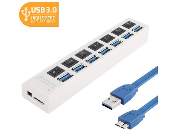 JWD USB hub 7 portova USB 3.0 U37 beli