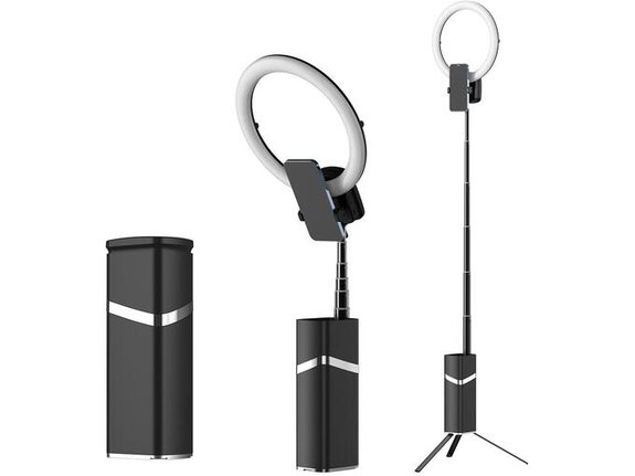 Tripod + LED ring lampa multifinkcionalna sa postoljem crna
