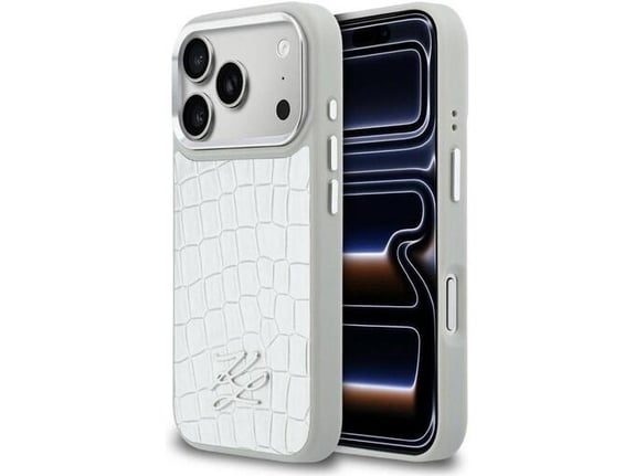 Maska Karl Lagerfeld Croco KL Script Logo MagSafe za iPhone 17 Pro srebrna
