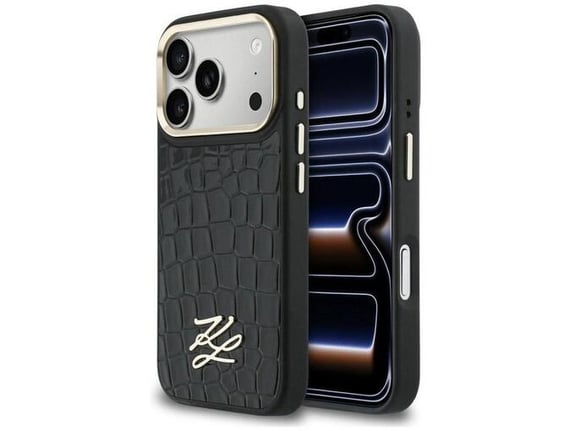 Maska Karl Lagerfeld Croco KL Script Logo MagSafe za iPhone 17 Pro crna