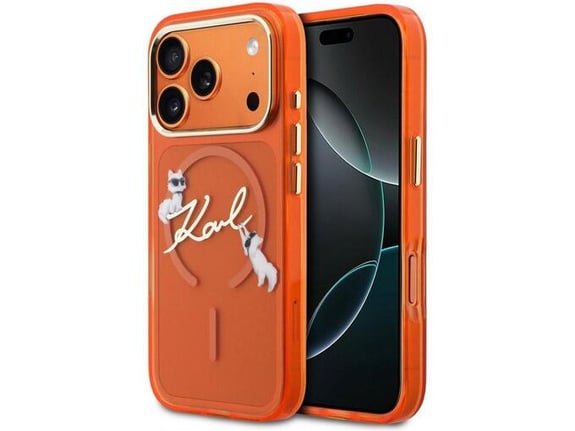 Maska Karl Lagerfeld IML Choupettes Karl Script Logo MagSafe za iPhone 17 Pro narandzasta