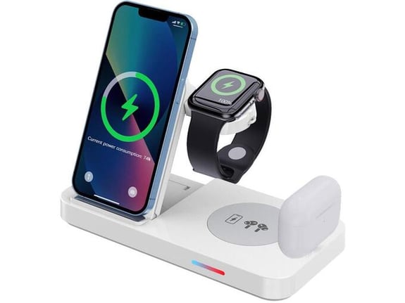 Bežični punjač B-19 4u1 za 2x iPhone,Airpods,Apple Watch 15W beli