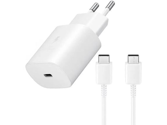 Kućni punjač PD 25W PPS HQ sa kablom Type-C na Type-C beli.