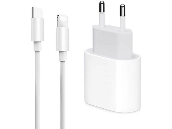 Kućni punjač PD 20W za iPhone sa kablom Type-C na Lightning beli.