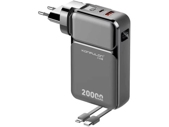 Kućni punjač KONFULON A57Q 20W sa Power Bank baterijom 20000mAh i 2u1 kablom crni