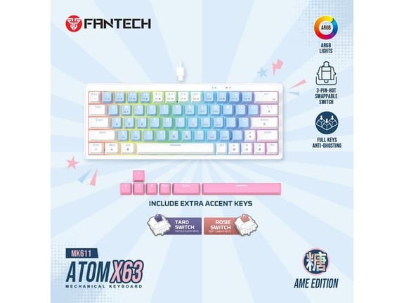 Tastatura mehanička Gaming Fantech MK611 Atom x63 AME plava (rosie switch)