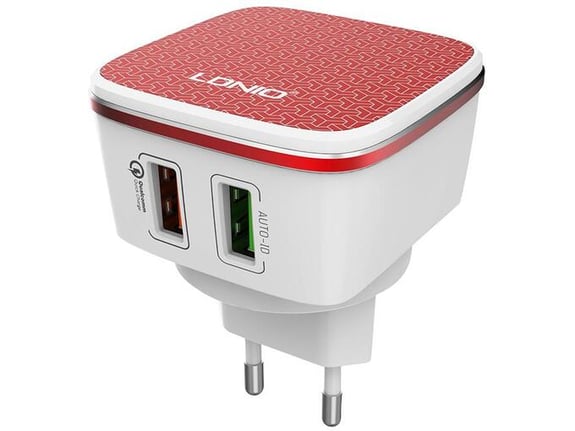 Kućni punjač LDNIO A2405Q dual USB 2.4A FAST CHARGING QC 3.0 + iPhone Lightning kabel beli