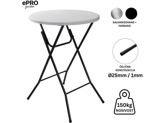 ePRO Sklopivi Baštenski barski sto Ø80 110cm metal-plastika