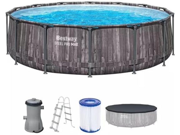 BESTWAY Bazen sa metalnim okvirom, merdevinama i filter pumpom, 427x107cm , STEEL PRO MAX WOOD