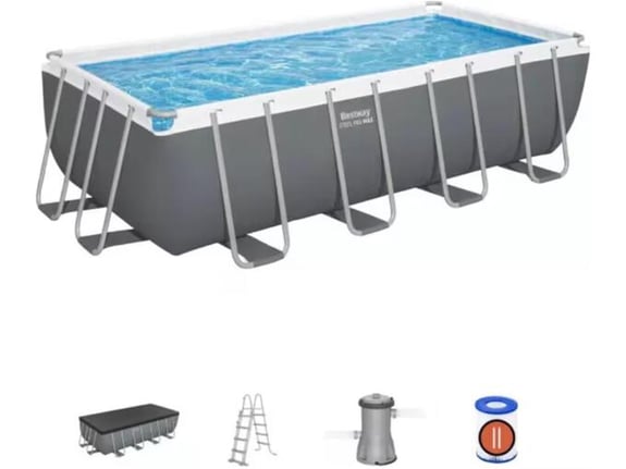 BESTWAY Bazen za metalnim okvirom, merdevinama i filter pumpom, 488x244x122 cm, Power steel rectangular