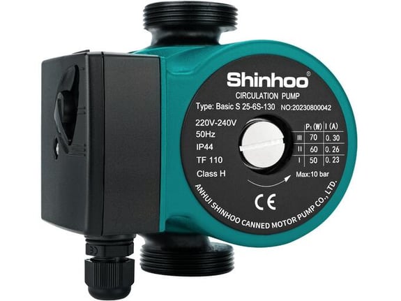 Shinhoo Basic S 25-6S 130 cirkulaciona pumpa sa tri brzine za grejanje DN25