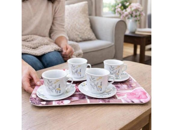 Elegantni set za kafu sa poslužavnikom sa cvetnim motivima