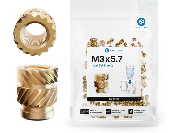 CNC Kitchen Šrafovska roba navojni umetak M3x5.7mm 100kom