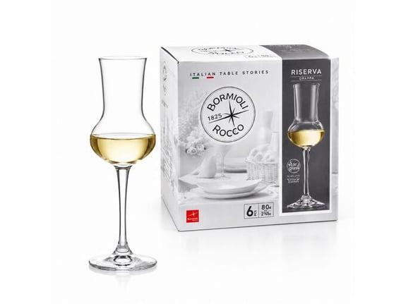 Bormioli Rocco Čaše za rakiju Riserva Grappa 8.1cl, 6 Komada, Providne