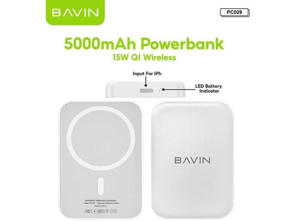 Bavin Power Bank 5000 mAh 15W Wireless + 20w Type C PC029 PRO bela