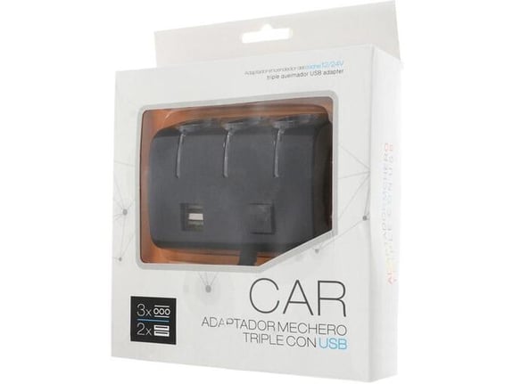 Adapter utičnica za auto 3 u 1 crni