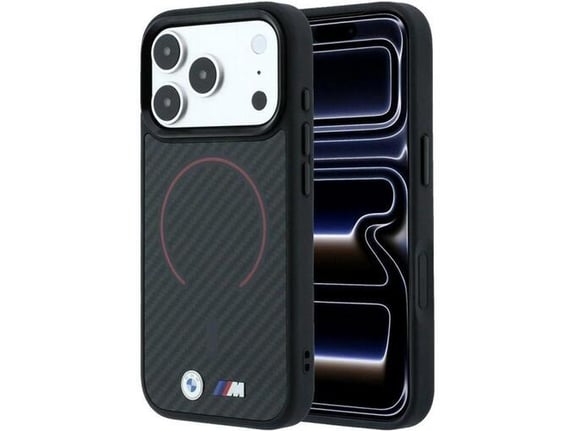 Maska za telefon iPhone 17 Pro BMW M Kevlar Red Print Ring Metal Logo MagSafe
